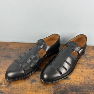 Ralph Lauren Purple Label Mens Black Leather Fisherman Sandals Made in Italy